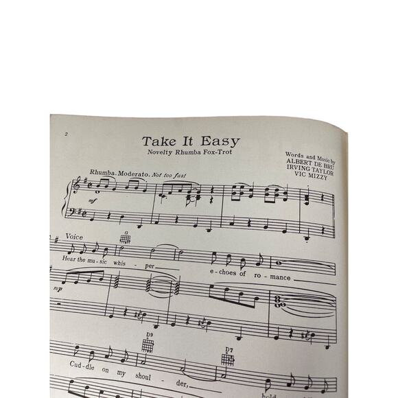 1943 Take It Easy Fox Trot Sheet Music Albert De Bru Irving Taylor Vic Mizzy - Picture 2 of 5